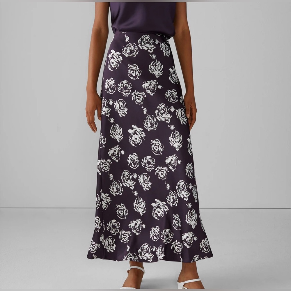 Club Monaco Silk Black and White Floral A-Line Skirt